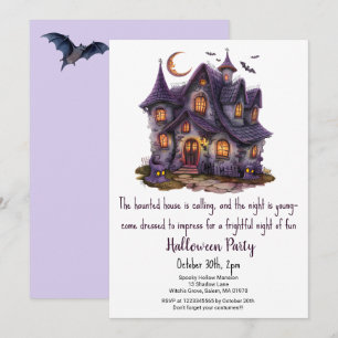 Haunted Hause Spooky Ghosts Bats Halloween party  Invitation