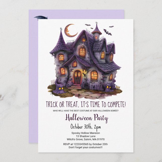 Haunted Hause Spooky Ghosts Bats Halloween party  Invitation (Front/Back)