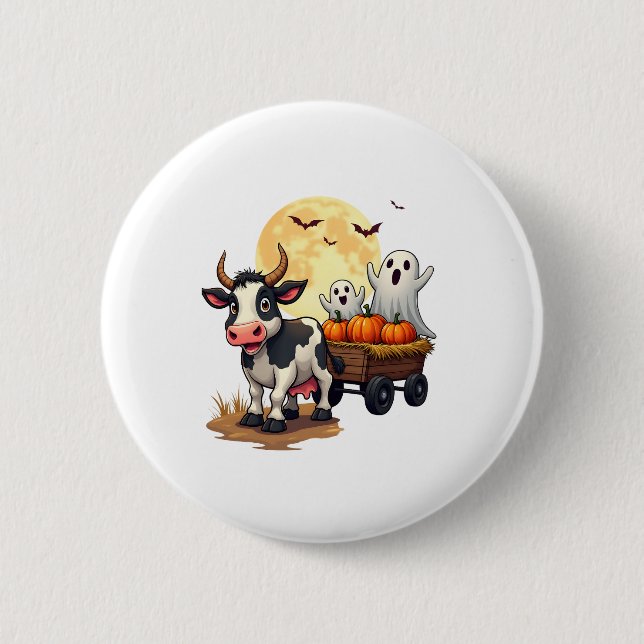 Haunted Hayride Cow 2 Inch Round Button (Front)
