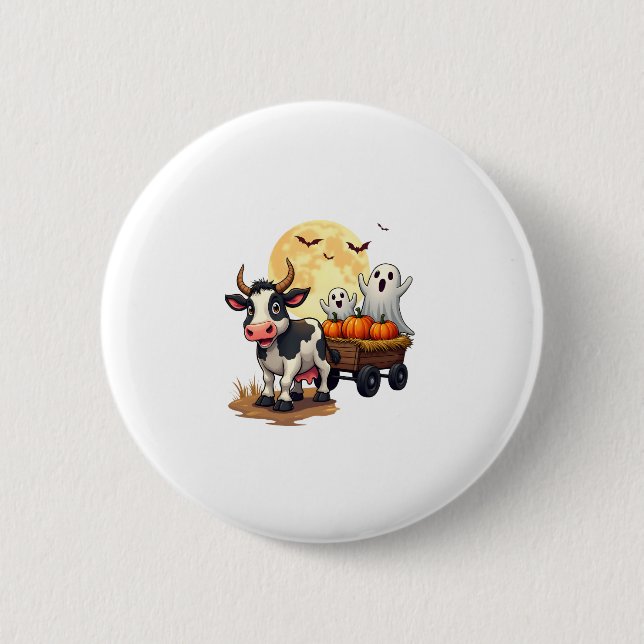 Haunted Hayride Cow 2 Inch Round Button (Front)