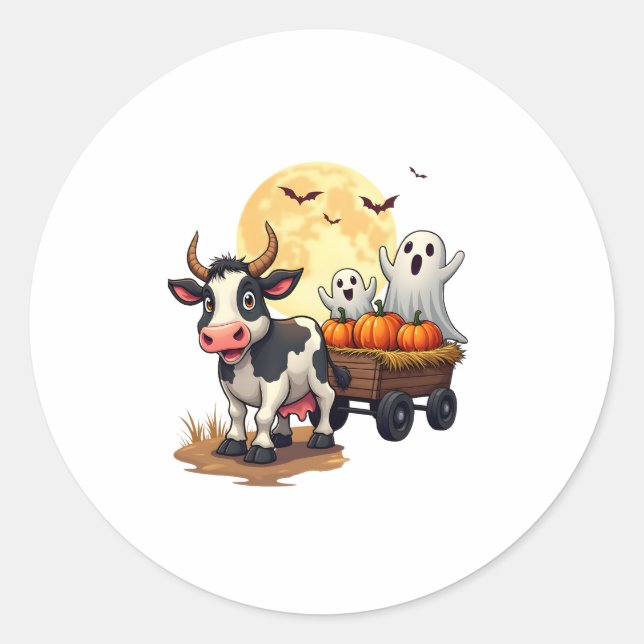 Haunted Hayride Cow Classic Round Sticker (Front)