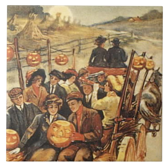 Haunted Hayride Jack O' Lantern Pumpkin Moon Tile (Front)