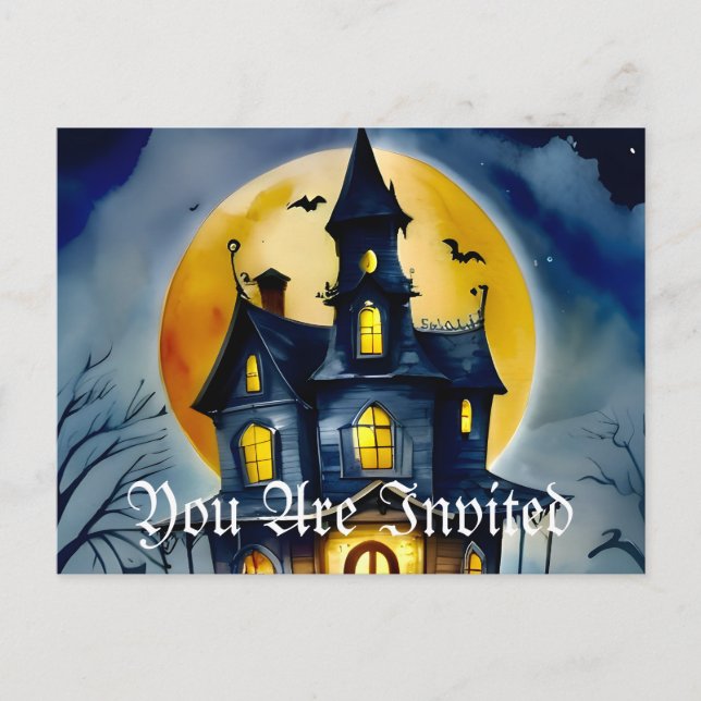 Haunted Hollow & Moon  Invitation Postcard (Front)
