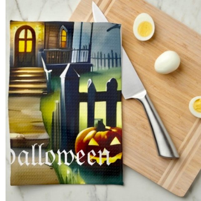 Haunted Hollow & Moon  Kitchen Towel (Kitchen Towel 16”X24” poly-blend machine washable. )