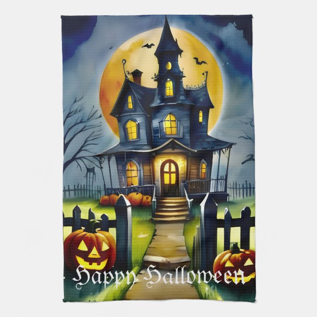 Haunted Hollow & Moon  Kitchen Towel (Vertical)