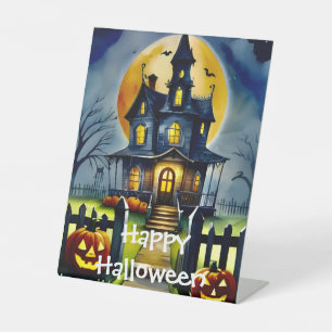 Haunted Hollow & Moon Pedestal Sign