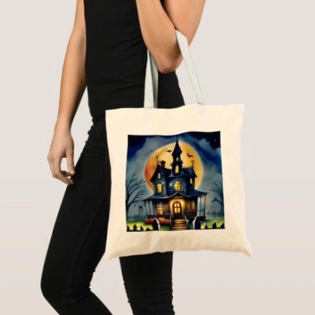 Haunted Hollow & Moon Tote Bag (100% natural material 100% cotton D: 15.75"l x 15.25"w 5 handle colors
)