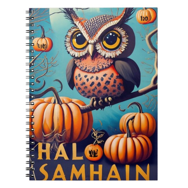 Haunted Hoots Owl and Pumpkin Halloween Notebook (Front)