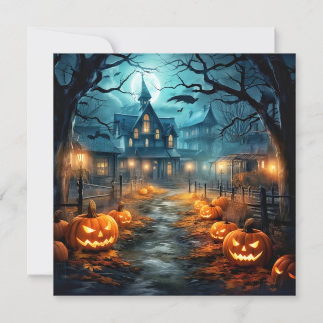 Haunted House After Dark Happy Halloween Card (Front)