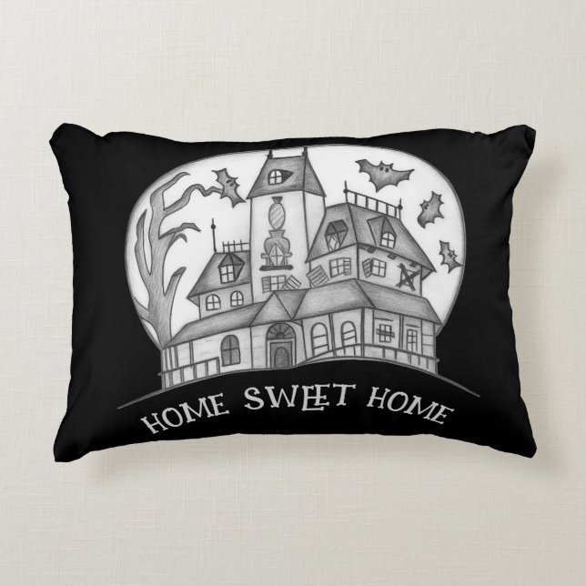 Haunted House and Bats Halloween  Accent Pillow (Front)