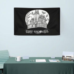 Haunted House and Bats Halloween Banner