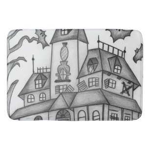 Haunted House and Bats Halloween Bath Mat