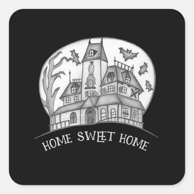 Haunted House and Bats Halloween  Square Sticker (Front)