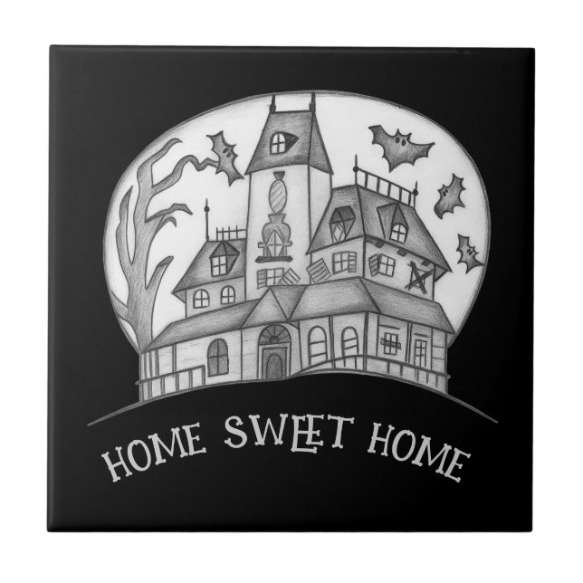 Haunted House and Bats Halloween  Tile (Front)