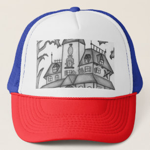Haunted House and Bats Halloween Trucker Hat
