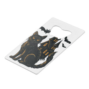Haunted House and black cat Credit Card Bottle Opener