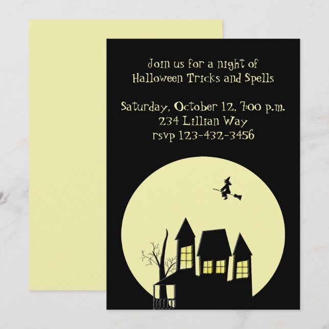 Haunted House and Flying Witch  Invitation (Front/Back)