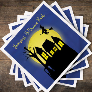 Haunted House and Flying Witch with Moonlight Napkin