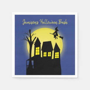 Haunted House and Flying Witch with Moonlight Napkin
