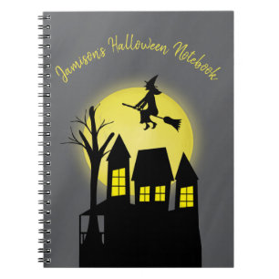 Haunted House and Flying Witch with Moonlight Notebook