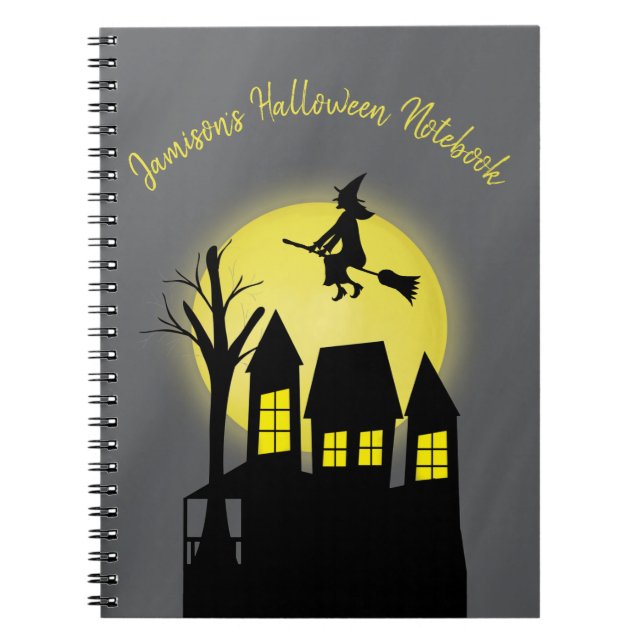 Haunted House and Flying Witch with Moonlight Notebook (Front)