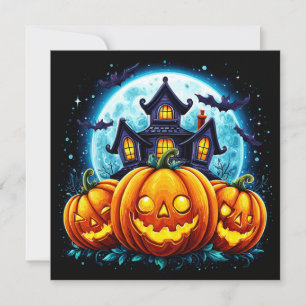 Haunted House and Jack O Lanterns Card