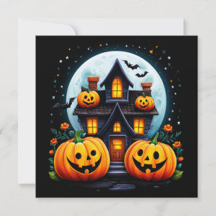 Haunted House and Jack O Lanterns Card