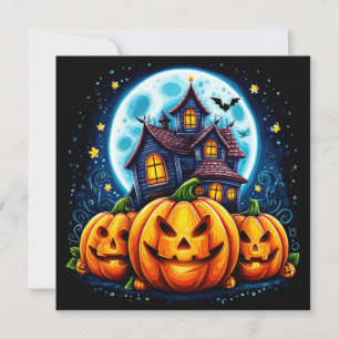 Haunted House and Jack O Lanterns Card