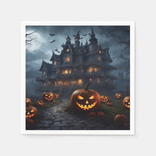 Haunted House and Jack-O-Lanterns Napkin