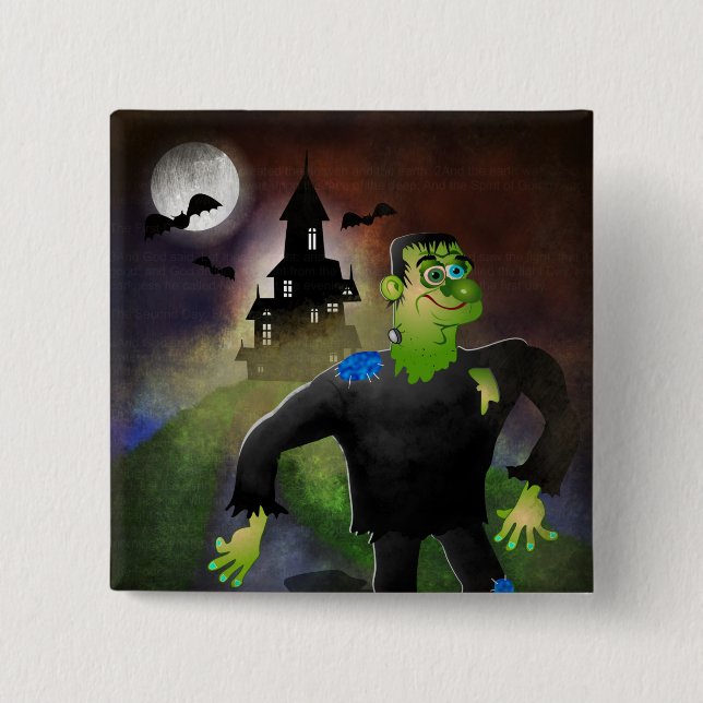 Haunted House and Monster 2 Inch Square Button (Front)
