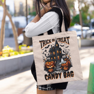 Haunted house and pumpkins for Halloween Tote Bag