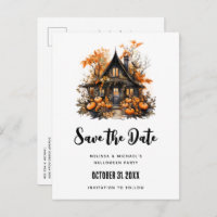 Haunted House and Pumpkins Halloween Save the Date