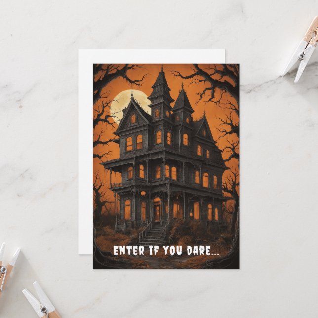 Haunted House at Night Halloween  Invitation (Front/Back In Situ)