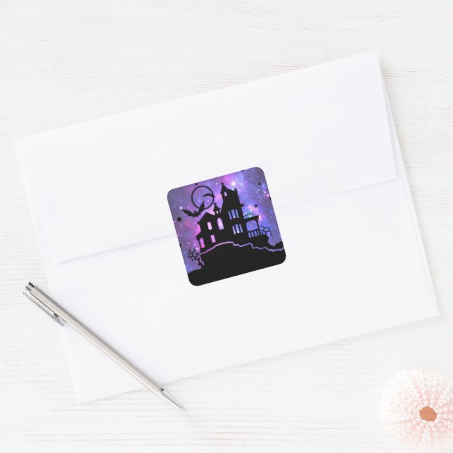 Haunted House at Night Square Sticker (Envelope)