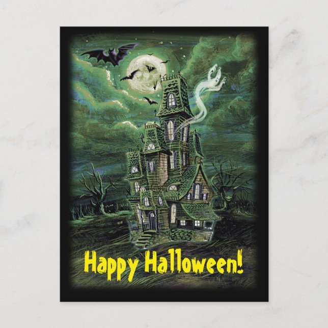 Haunted House Bat Postcard (Front)