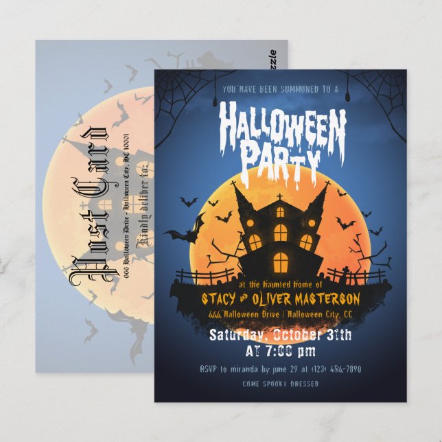 Haunted House Bats Graveyard Halloween Invitation Postcard (Front/Back)