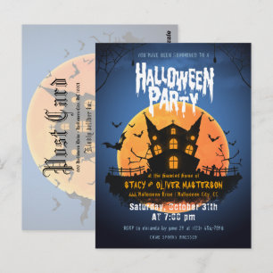 Haunted House Bats Graveyard Halloween Invitation Postcard