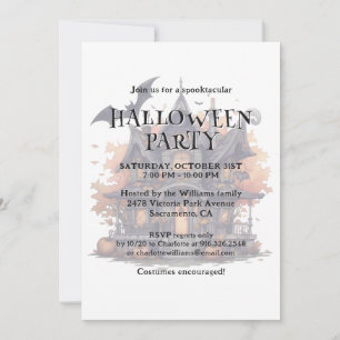 Haunted House Bats Pumpkin Halloween Party Invitation