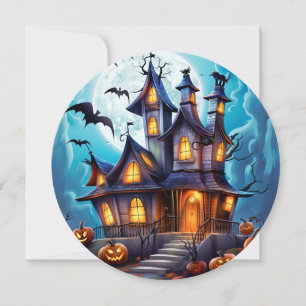 Haunted House Bats Pumpkins Halloween Card