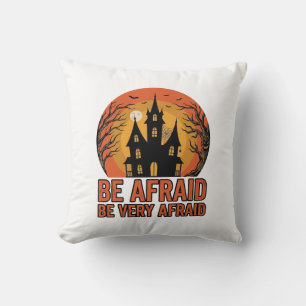 Haunted House Be Afraid Vintage Halloween Design_1 Throw Pillow