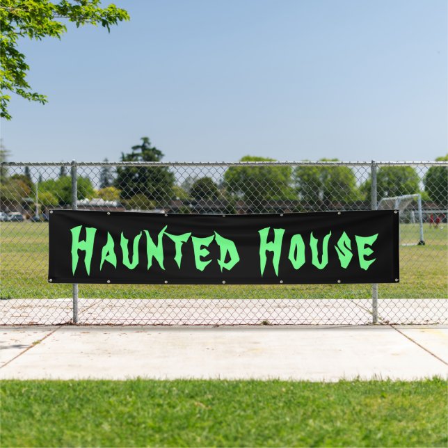 Haunted House Black Green Halloween Large Outdoor Banner (Insitu)
