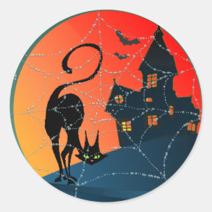 HAUNTED HOUSE & CAT by SHARON SHARPE Classic Round Sticker