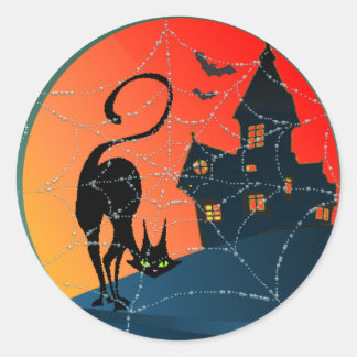 HAUNTED HOUSE & CAT by SHARON SHARPE Classic Round Sticker