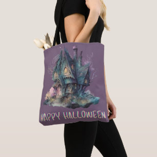 Haunted House Creepy Spooky Green Happy Halloween Tote Bag