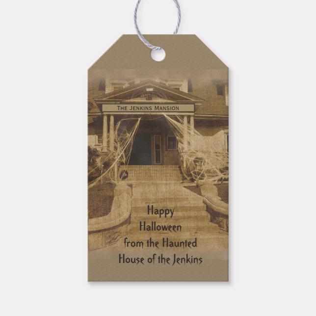 Haunted House (customizable) Halloween Gift Tags (Front)