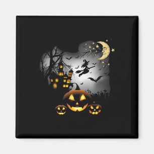 Haunted House - Flying Witch - Jack O Lantern Magnet