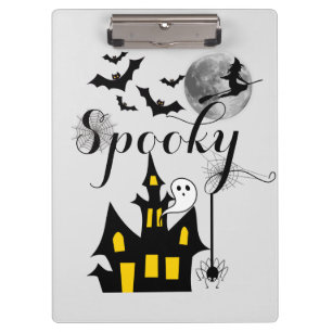 Haunted House Flying Witch Spooky Halloween Clipboard