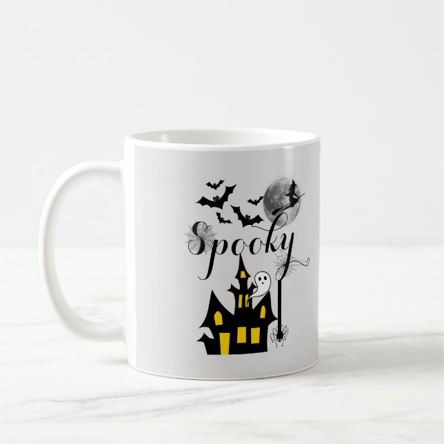 Haunted House Flying Witch Spooky Halloween Coffee Mug (Left)
