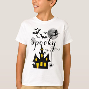 Haunted House Flying Witch Spooky Halloween T-Shirt