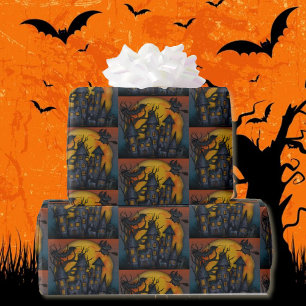 Haunted House Flying Witches Halloween Dark Wrapping Paper